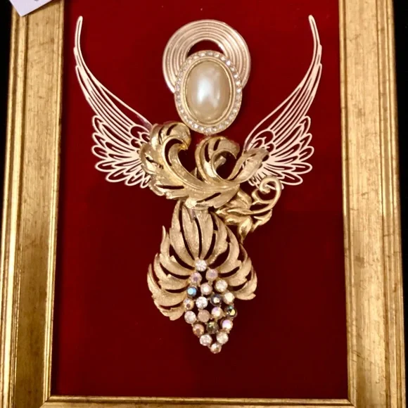 Sister angels, Lisa and Grace created from broken down Jewelry set on red velvet